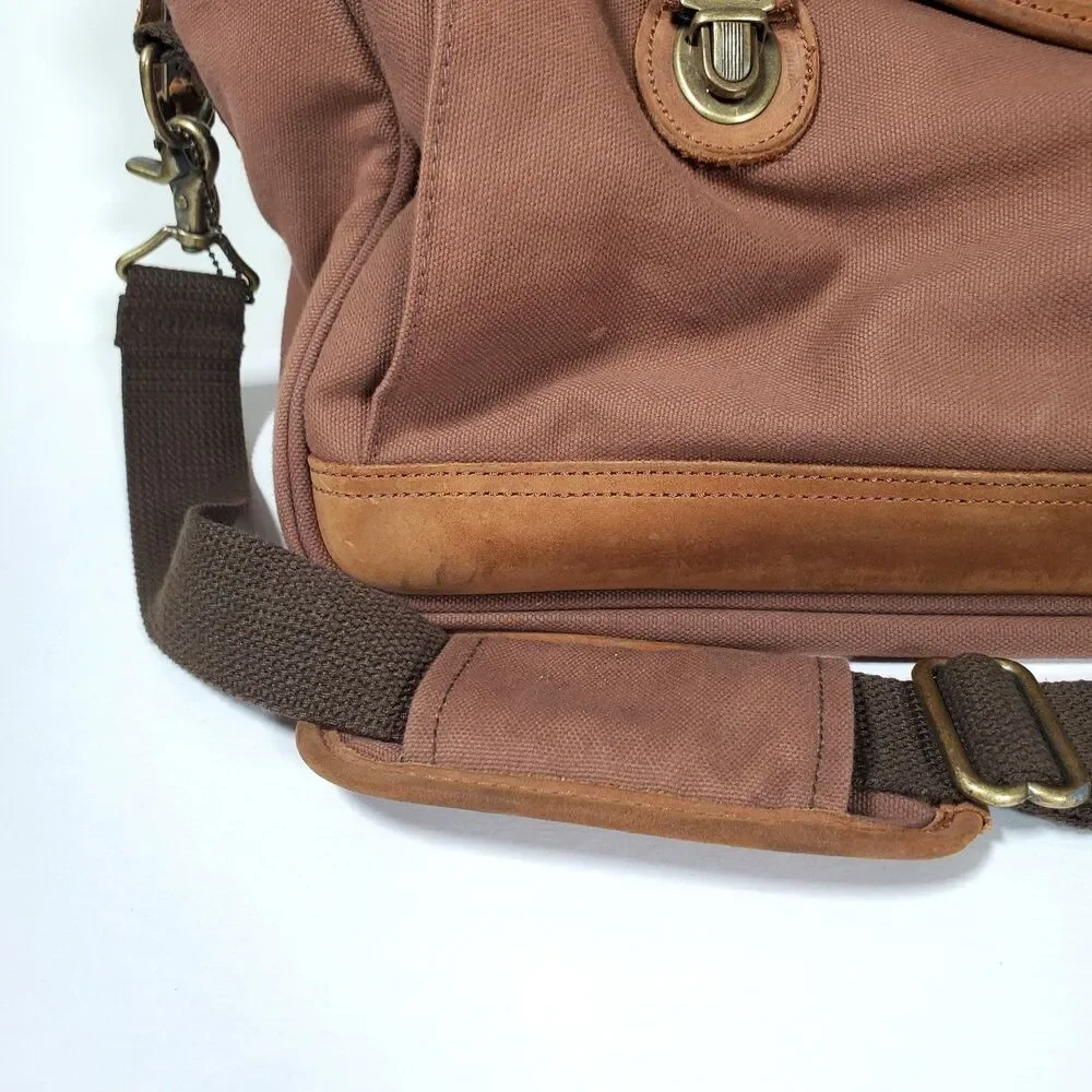 Vintage Magellan Duffle Bag Large Leather Brown Rust Red Canvas Trim Unisex